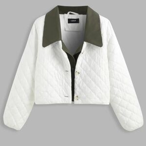 CIDER WOVEN COLLAR QUILTED BUTTON FRONT LIGHTWEIGHT PUFFER WHITE SIZE LARGE NWT